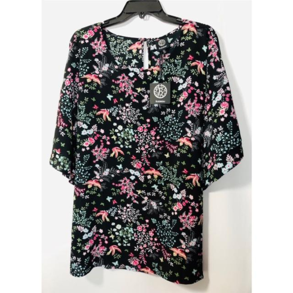 Plus Womens Bobeau Double Ruffle Blouse Black 3X - Picture 3 of 8